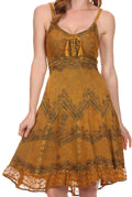Sakkas Stonewashed Rayon Adjustable Spaghetti Straps Mid Length Dress#color_Copper 