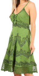 Sakkas Stonewashed Rayon Adjustable Spaghetti Straps Mid Length Dress