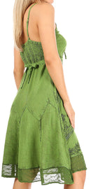 Sakkas Stonewashed Rayon Adjustable Spaghetti Straps Mid Length Dress