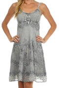 Sakkas Stonewashed Rayon Adjustable Spaghetti Straps Mid Length Dress#color_Grey