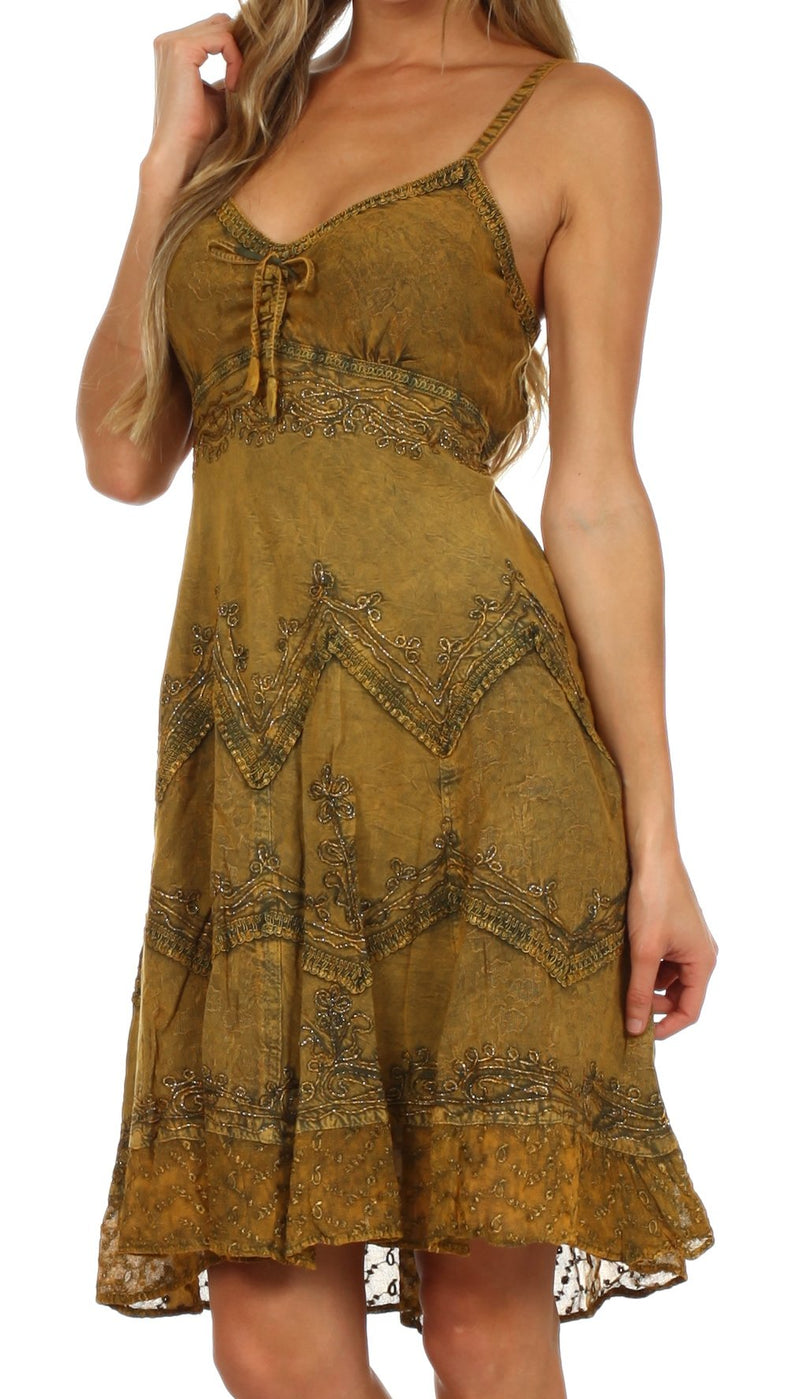 Sakkas Stonewashed Rayon Adjustable Spaghetti Straps Mid Length Dress