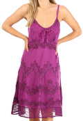 Sakkas Stonewashed Rayon Adjustable Spaghetti Straps Mid Length Dress#color_Purple 