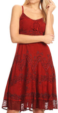 Sakkas Stonewashed Rayon Adjustable Spaghetti Straps Mid Length Dress#color_Red 