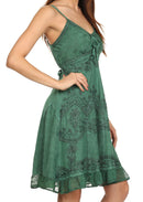 Sakkas Stonewashed Rayon Adjustable Spaghetti Straps Mid Length Dress