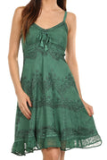 Sakkas Stonewashed Rayon Adjustable Spaghetti Straps Mid Length Dress#color_Sage Green 