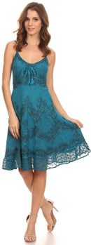 Sakkas Stonewashed Rayon Adjustable Spaghetti Straps Mid Length Dress