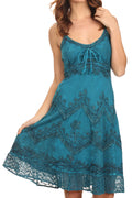 Sakkas Stonewashed Rayon Adjustable Spaghetti Straps Mid Length Dress#color_Turquoise 