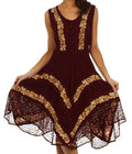 Sakkas Briar Rose Batik Corset Style Dress#color_Chocolate/Gold