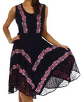 Sakkas Briar Rose Batik Corset Style Dress#color_Navy/Pink