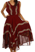 Sakkas Anastasia Batik Corset Style Dress#color_Burgundy / Green
