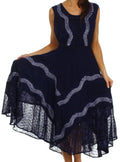 Sakkas Anastasia Batik Corset Style Dress#color_Navy/Blue