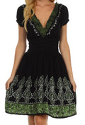 Sakkas Ladli Batik Embroidered Dress#color_Black/Green