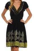 Sakkas Ladli Batik Embroidered Dress#color_Black/Mehndi
