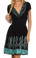 Sakkas Ladli Batik Embroidered Dress#color_Black/Mint