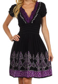 Sakkas Ladli Batik Embroidered Dress#color_Black/Purple