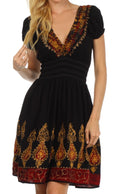 Sakkas Ladli Batik Embroidered Dress#color_Black/Red/Gold