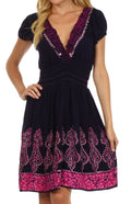 Sakkas Ladli Batik Embroidered Dress#color_Purple/Pink