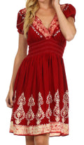Sakkas Ladli Batik Embroidered Dress#color_Red/Cream