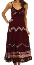 Sakkas Luna Batik Embroidered Adjustable Spaghetti Strap Dress#color_Chocolate/Cream