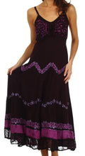 Sakkas Luna Batik Embroidered Adjustable Spaghetti Strap Dress#color_Eggplant