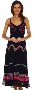 Sakkas Luna Batik Embroidered Adjustable Spaghetti Strap Dress