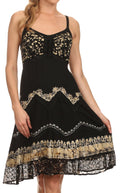 Sakkas Jolie Batik Embroidered Adjustable Spaghetti Strap Dress#color_Black/White