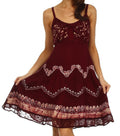 Sakkas Jolie Batik Embroidered Adjustable Spaghetti Strap Dress#color_Chocolate/Cream