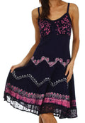 Sakkas Jolie Batik Embroidered Adjustable Spaghetti Strap Dress#color_Navy/Pink