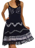 Sakkas Jolie Batik Embroidered Adjustable Spaghetti Strap Dress#color_Navy/White