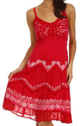 Sakkas Jolie Batik Embroidered Adjustable Spaghetti Strap Dress#color_Raspberry