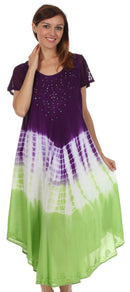 Sakkas Multi Color Tie Dye Cap Sleeve Caftan Dress / Cover Up