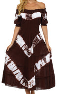 Sakkas Tie Dye Peasant Gypsy Boho Dress#color_Chocolate