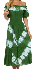 Sakkas Tie Dye Peasant Gypsy Boho Dress#color_Green