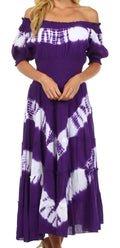 Sakkas Tie Dye Peasant Gypsy Boho Dress#color_Purple