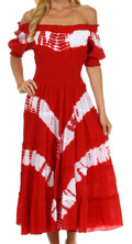 Sakkas Tie Dye Peasant Gypsy Boho Dress#color_Red