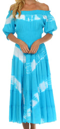 Sakkas Tie Dye Peasant Gypsy Boho Dress#color_Turquoise