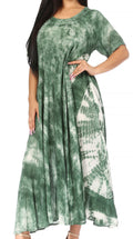 Sakkas Marcela Women's Casual Summer Maxi Short Sleeve Boho Dress Kaftan Sundress#color_522101-ArmyGreen