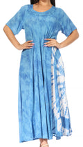 Sakkas Marcela Women's Casual Summer Maxi Short Sleeve Boho Dress Kaftan Sundress#color_522101-Blue