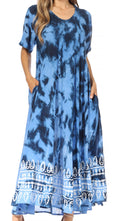 Sakkas Marcela Women's Casual Summer Maxi Short Sleeve Boho Dress Kaftan Sundress#color_522102-Blue