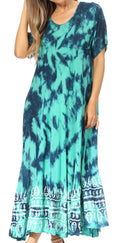 Sakkas Marcela Women's Casual Summer Maxi Short Sleeve Boho Dress Kaftan Sundress#color_522102-Green