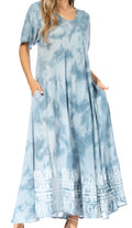 Sakkas Marcela Women's Casual Summer Maxi Short Sleeve Boho Dress Kaftan Sundress#color_522102-Grey