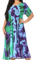 Sakkas Marcela Women's Casual Summer Maxi Short Sleeve Boho Dress Kaftan Sundress#color_Green Purple