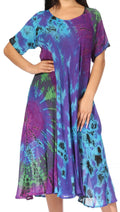 Sakkas Marcela Women's Casual Summer Maxi Short Sleeve Boho Dress Kaftan Sundress#color_Purple