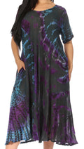 Sakkas Marcela Women's Casual Summer Maxi Short Sleeve Boho Dress Kaftan Sundress#color_Teal