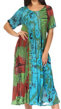 Sakkas Marcela Women's Casual Summer Maxi Short Sleeve Boho Dress Kaftan Sundress#color_Turq-Green