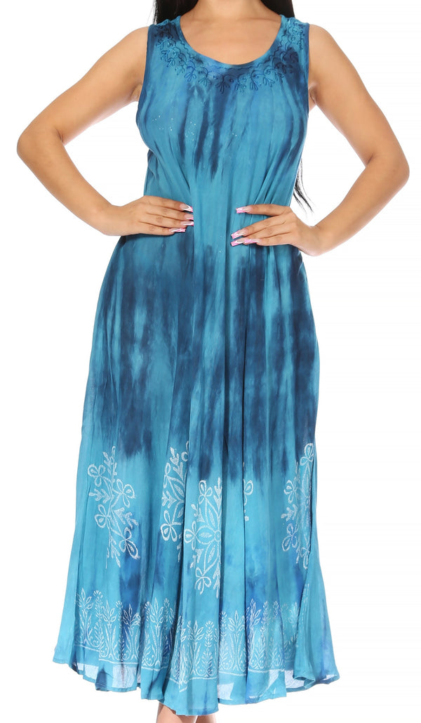 Sakkas Liza Women's Casual Summer Maxi Caftan Sleeveless Dress Boho w/Pockets Nice#color_482104-Grey