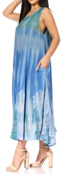 Sakkas Liza Women's Casual Summer Maxi Caftan Sleeveless Dress Boho w/Pockets Nice