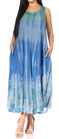 Sakkas Liza Women's Casual Summer Maxi Caftan Sleeveless Dress Boho w/Pockets Nice#color_482104-GreyBlue