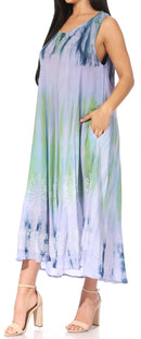Sakkas Liza Women's Casual Summer Maxi Caftan Sleeveless Dress Boho w/Pockets Nice