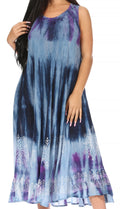Sakkas Liza Women's Casual Summer Maxi Caftan Sleeveless Dress Boho w/Pockets Nice#color_482104-GreyPurple